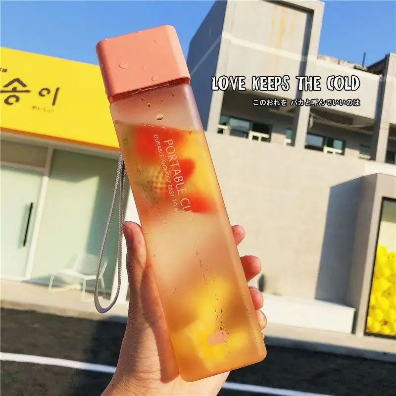 500Ml Kawaii My Square Water Bottles Creative Frosted Portable Outdoor Students Sports Water Bottle Drinking Transparent Bottle